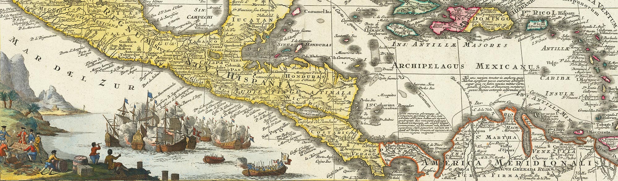 Old map showing Mexico and Cuba