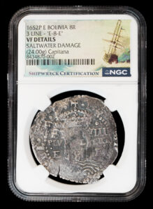 1652 Potosi 8 Reales 3 Line E-8-E NGC VF Details - Capitana shipwreck