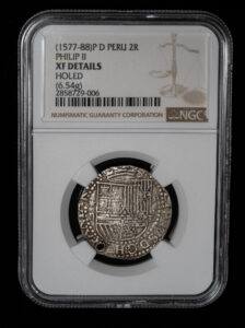 1577-1588 Lima 2 Reales NGC XF Details "Star of Lima"