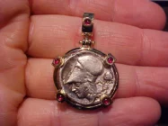 Ancient Greek AR Stater Set in 14K Gold with Cabochon Rubies