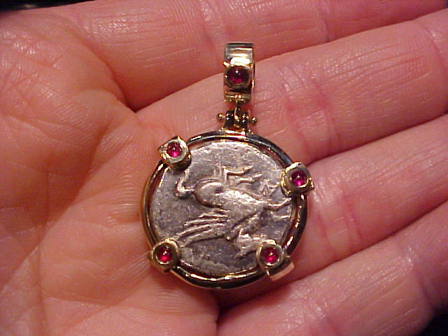 Ancient Greek AR Stater Set in 14K Gold with Cabochon Rubies