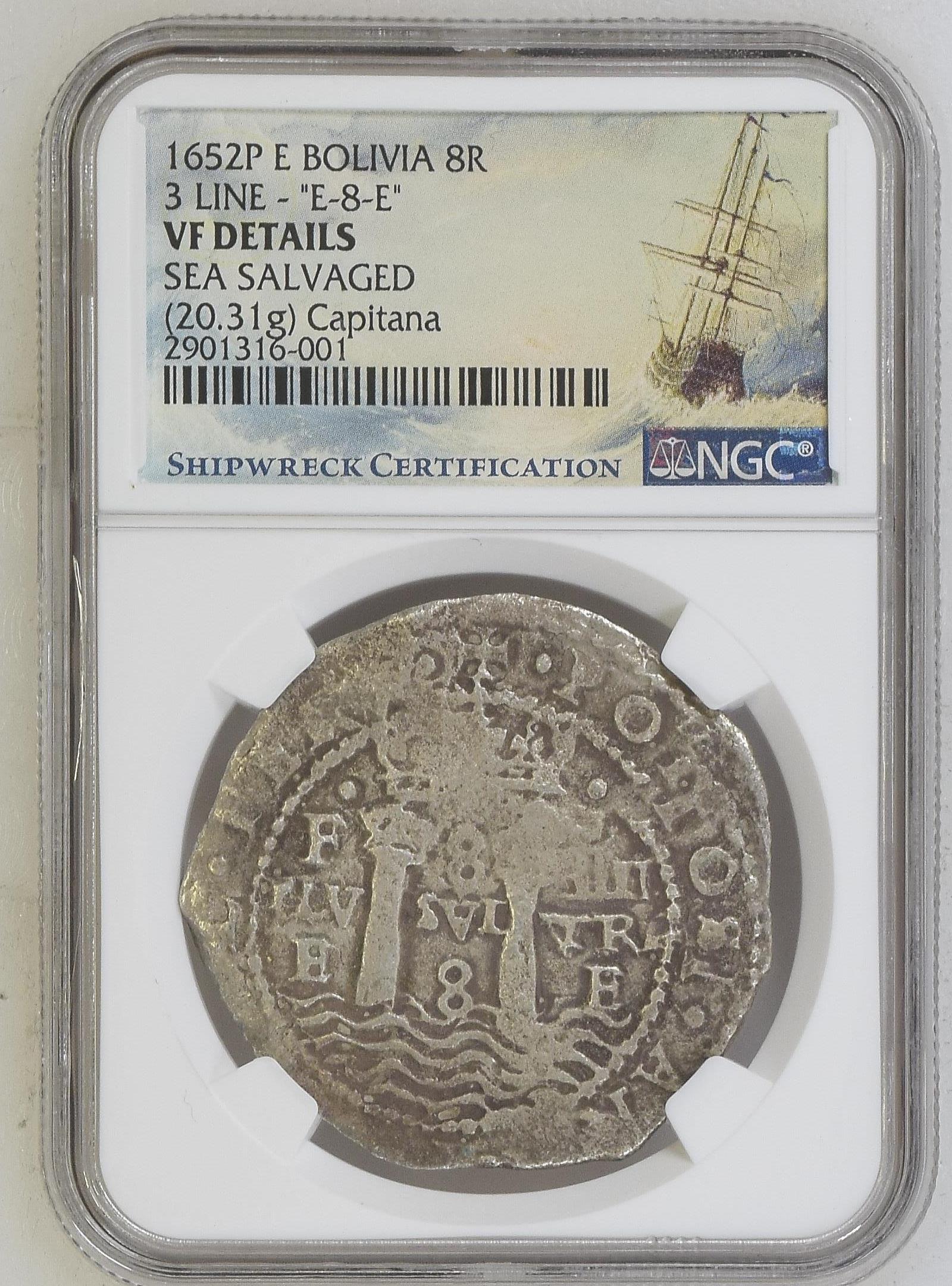 1652 Potosi 8 Reales Cob Capitana Shipwreck NGC VF Details
