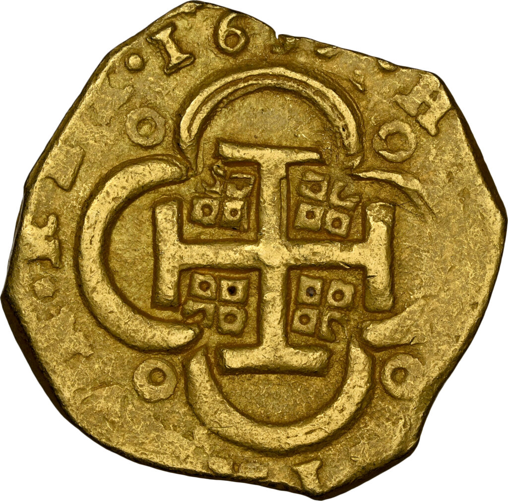 1630-1647 Seville 4 Escudos partial date gold cob treasure