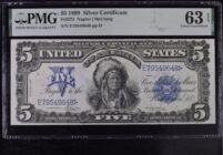 1899 $5.00 U.S. Silver Certificate - Graded PMG 63 Choice Uncirculated EPQ!