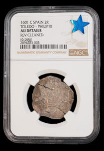 1601 Toledo Spain 2 reales NGC AU Details silver cob