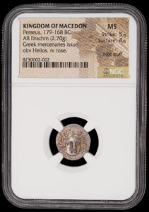 Macedonian Kingdom Perseus (179-168 BC) AR Drachm NGC MS