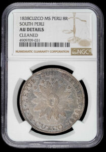 1838 Cuzco 8 Reales NGC AU Details