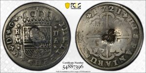 1721 Madrid 2 Reales PCGS F Detail - Counter Stamp