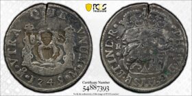 1745 Mexico 2 Reales PCGS F Details - Counter Stamp