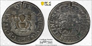 1745 Mexico 2 Reales PCGS F Details - Counter Stamp