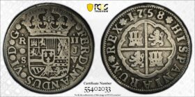 1758 Spain 2 Reales PCGS F Details