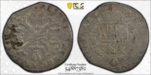 1612-21 Spanish Netherlands 1/2 Patagon PCGS VF Detail