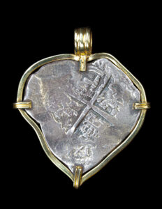 Mid-17th Century Seville 4 Reales Pendant in 14K Bezel - Heart Shape