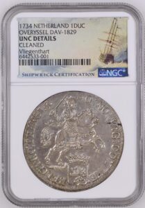 1734 Netherlands 1 Ducaton "Silver Rider" NGC Unc Details - Vliegenthart Shipwreck