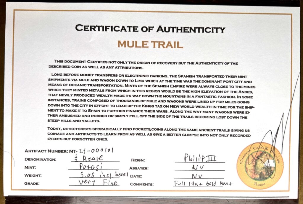 Early to Mid 1600s Potosi 1/2 reeales pendant in 14K gold bezel shipwreck spanish silver