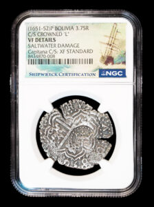 1650 Potosi 3.75 Reales "Crown L" NGC VF Details - Capitana Shipwreck