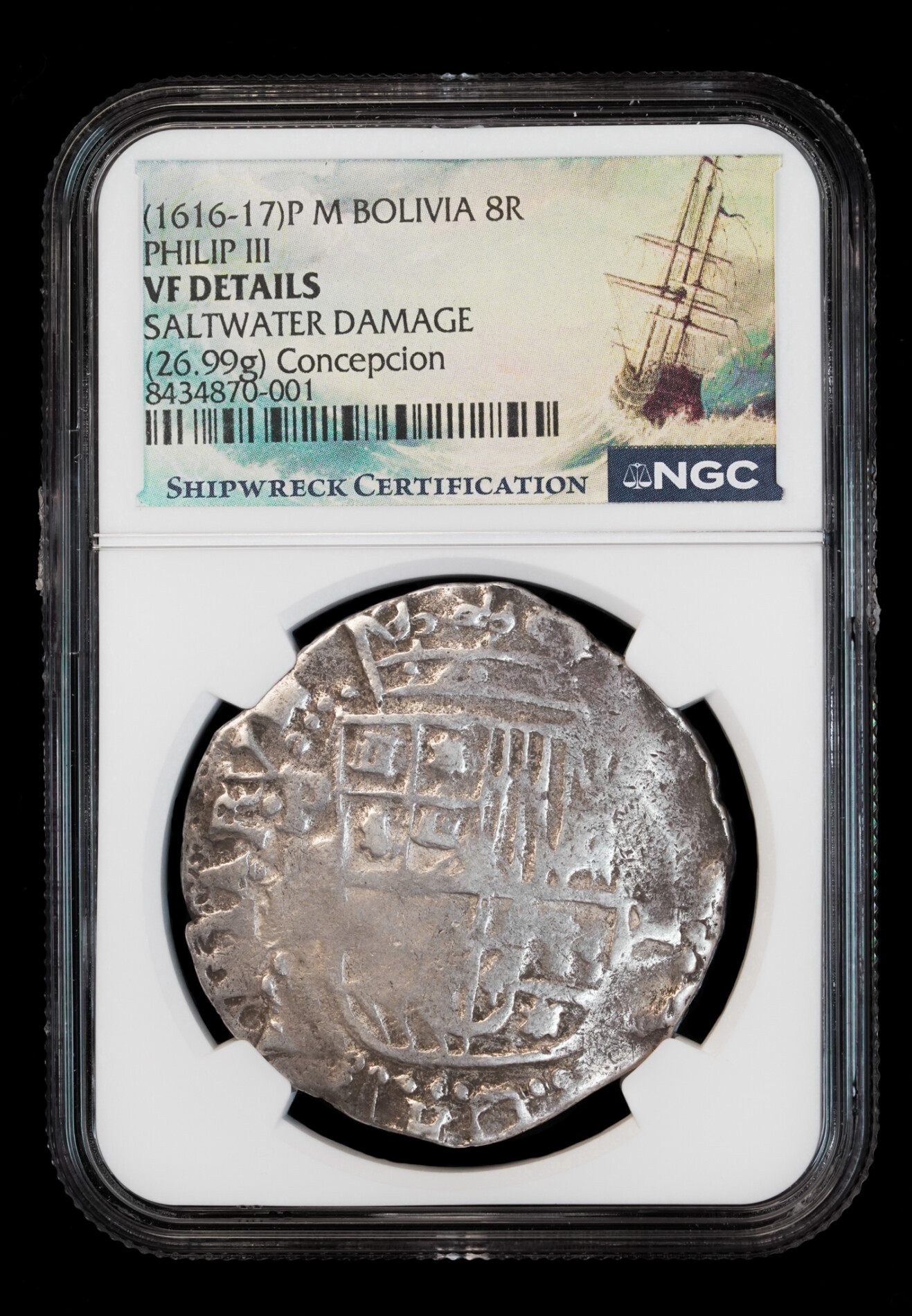 1616-1617 Potosi 8 Reales NGC VF Details – Concepcion Shipwreck