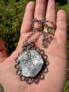 1618-1628 Mexico 8 Reales Pendant in Silver Bezel - Lucayan Beach Shipwreck Treasure